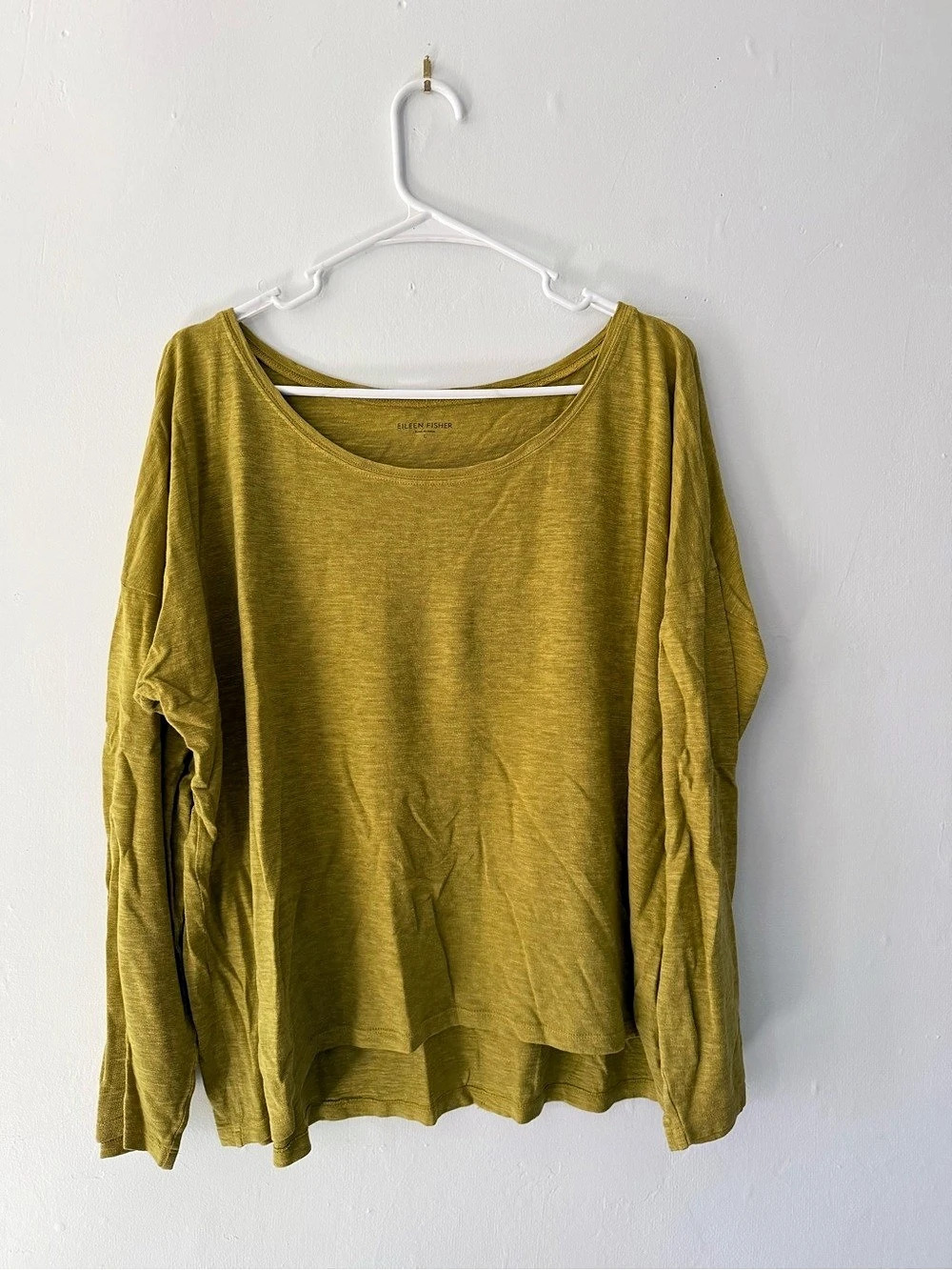 Eileen Fisher Stretch Silk Jersey Scoop Neck Long Sleeve Top in Green